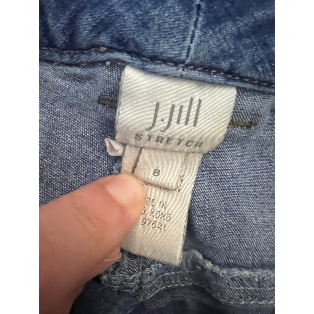 J Jill Two Tone Denim Shorts Size 8 High Rise Stretch Cargo Utility Jean Shorts - Picture 3 of 6